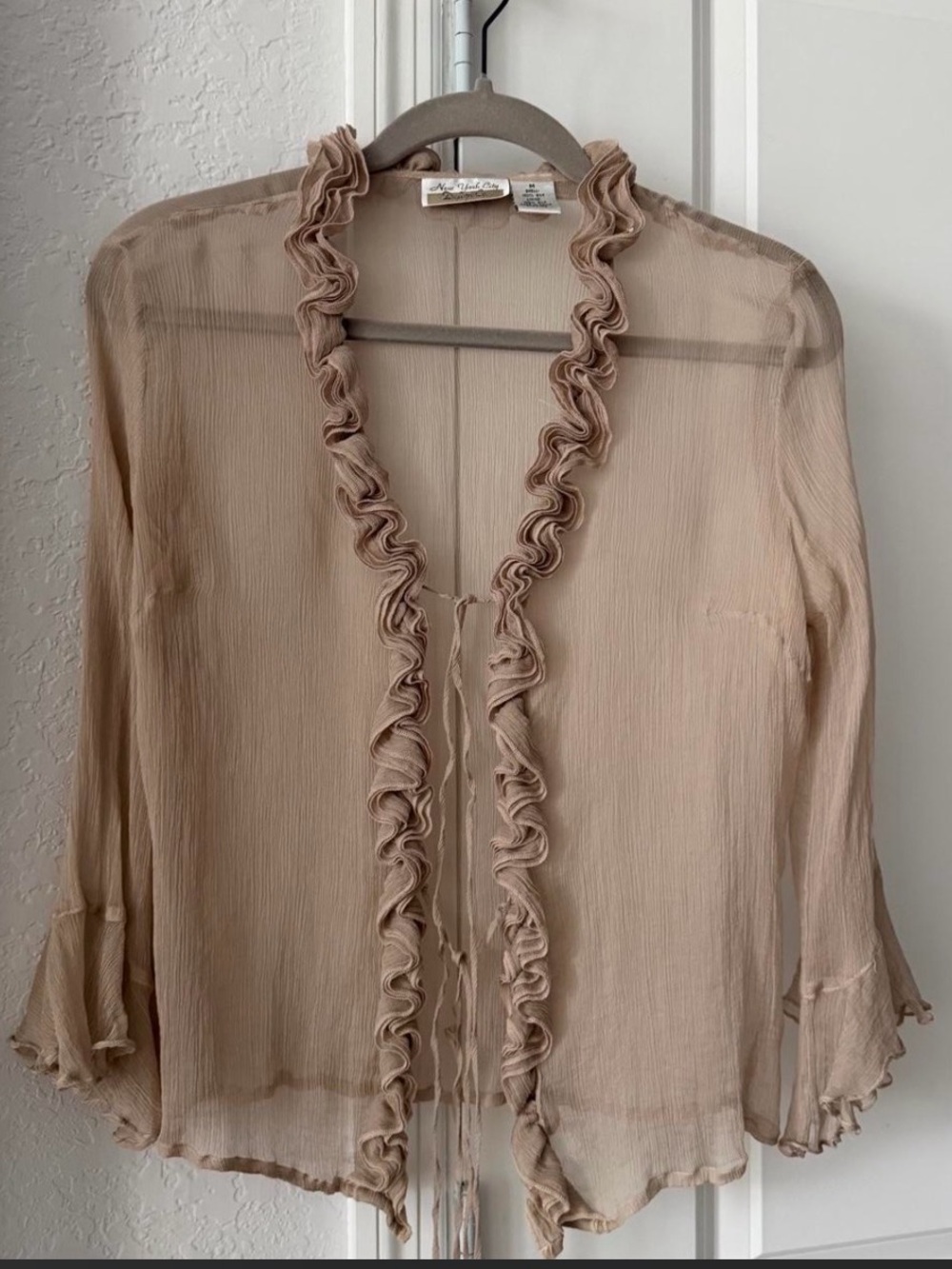 Lightweight Ruffle-Trim Sheer Top - Beige